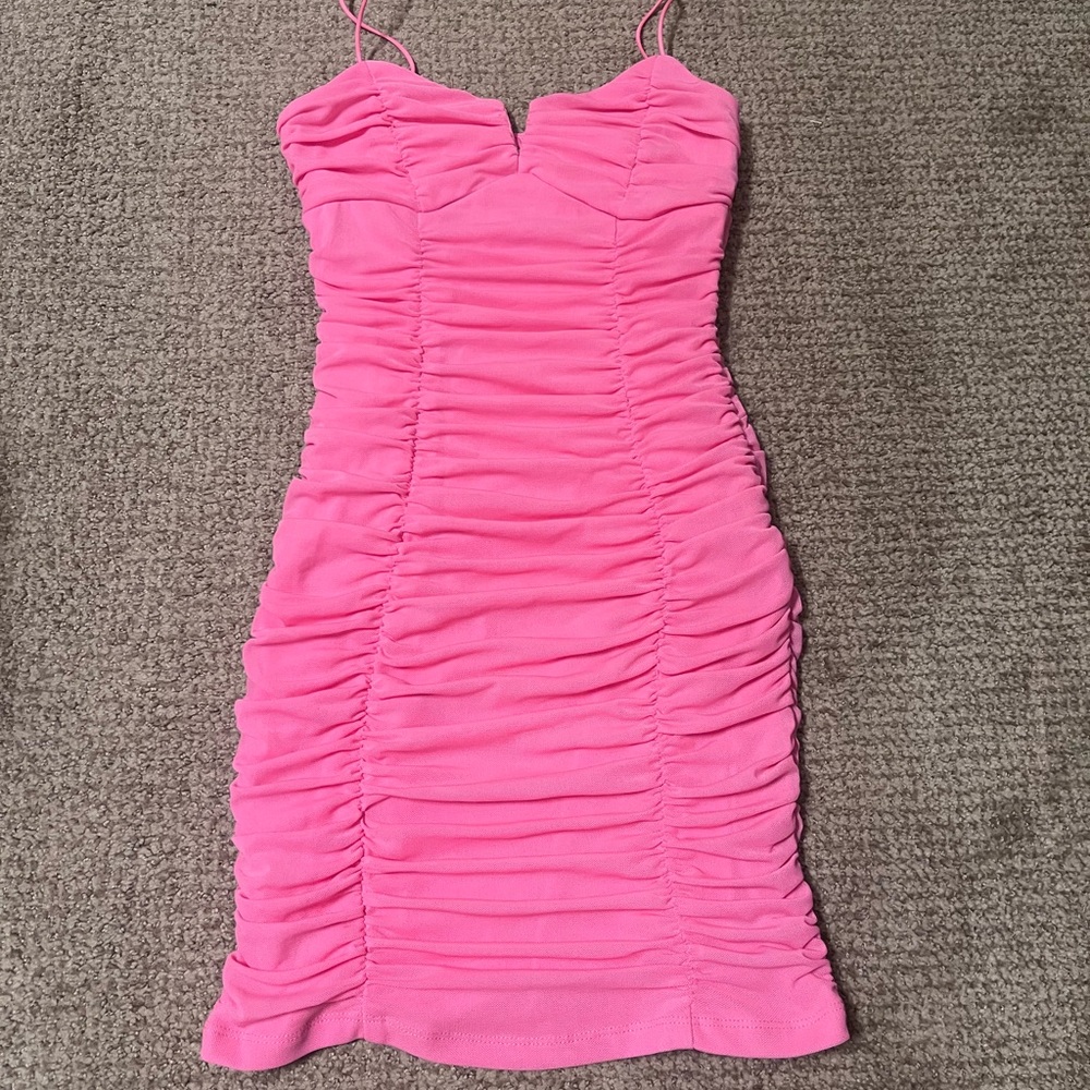 Hello Molly Summery Pink Ruched Mini Dress - Size 2